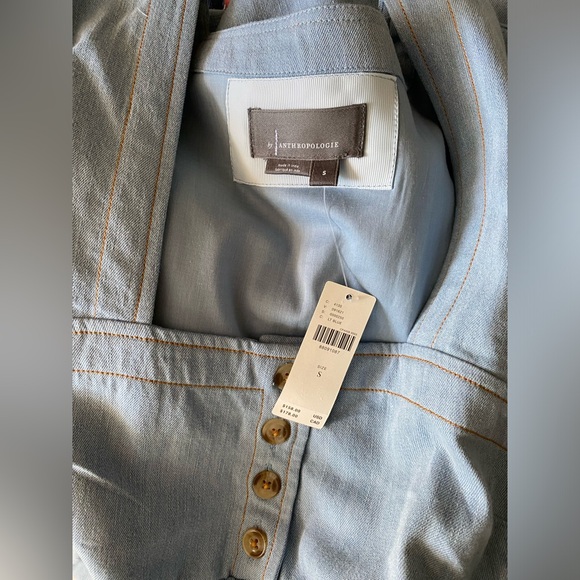 NEW By Anthropologie Long-Sleeve Square-Neck Denim Babydoll Mini Dress size S - Picture 5 of 7